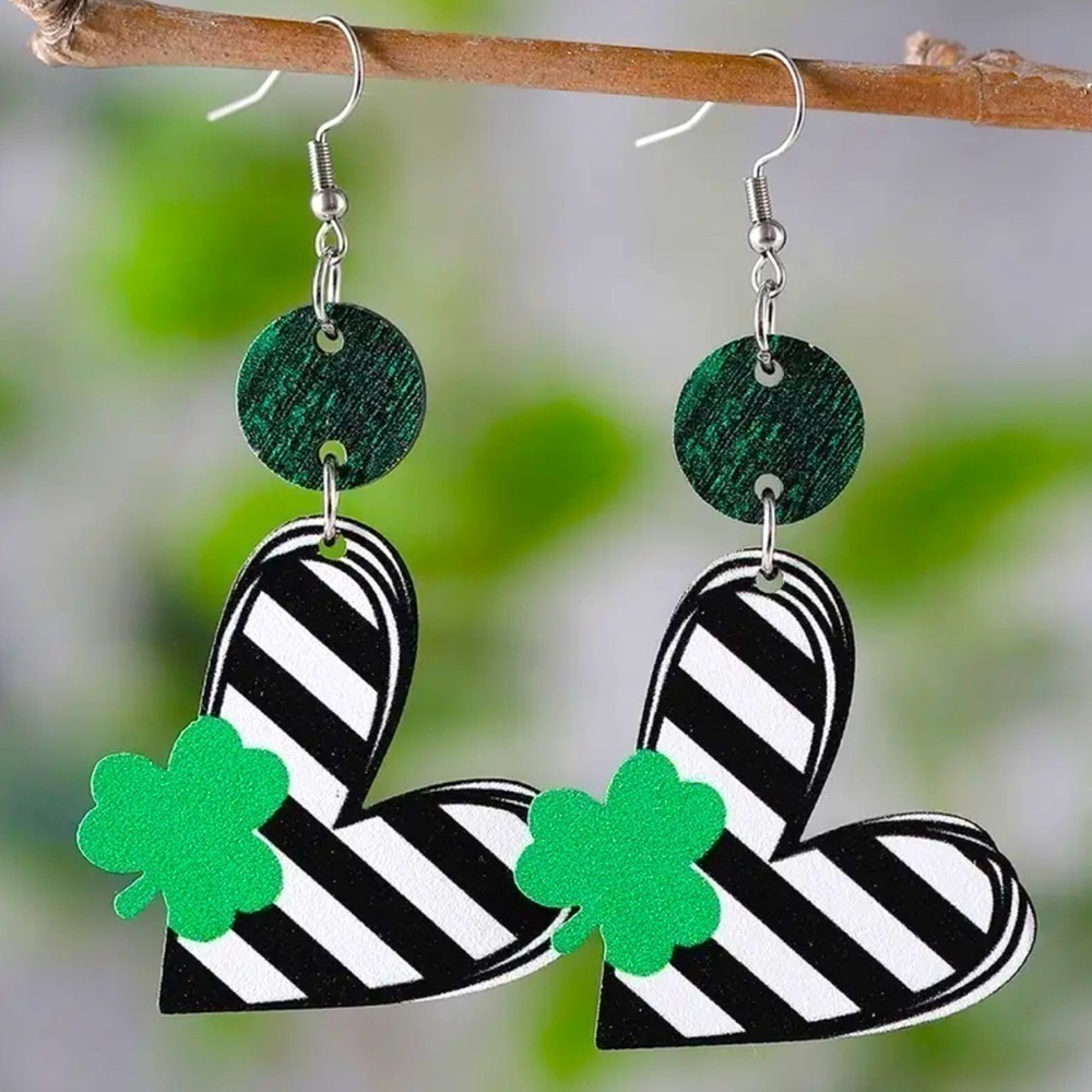 St Patrick’s Heart and Shamrock Earrings